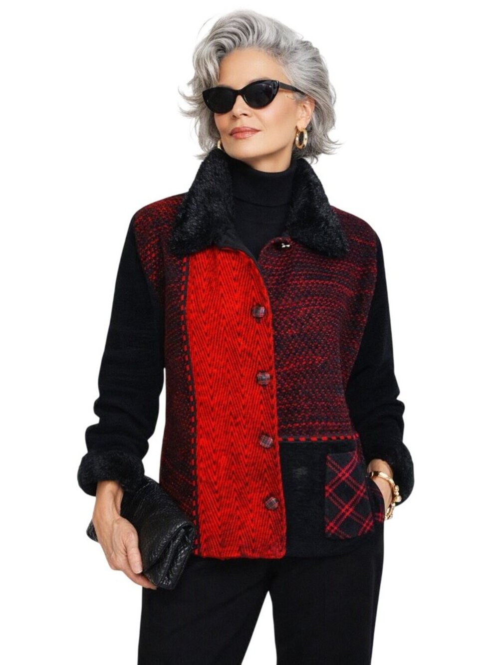 Vintage Christina Hope Jacket Blazer Faux Fur Collar Cuffs Red Black Plus SZ 16